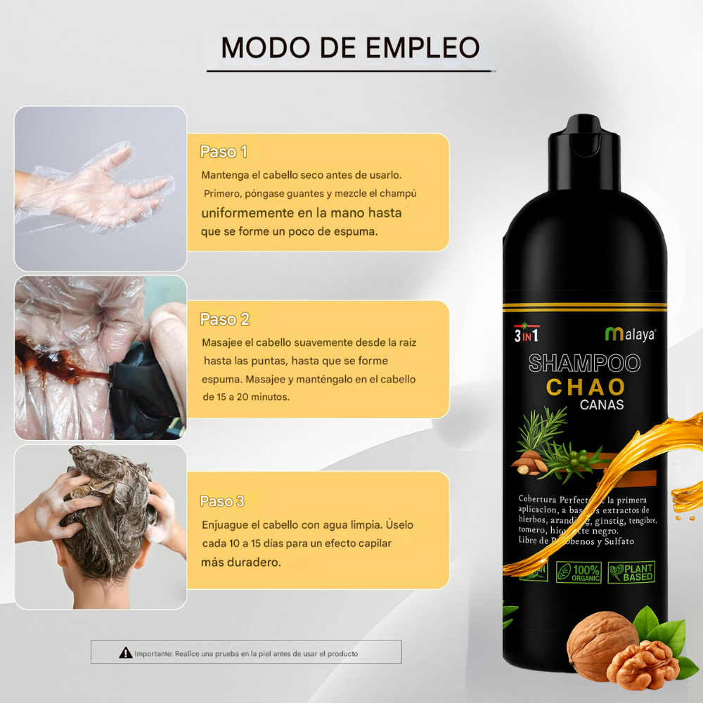 🌿 Brillo Natural 3 en 1 – Champú Cubre Canas